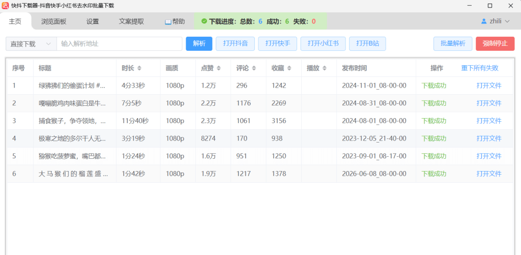 快抖下载器下载成功列表